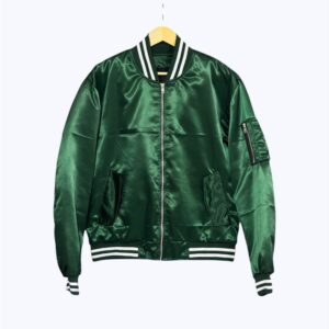 Dark Green Satin Bomber Jacket