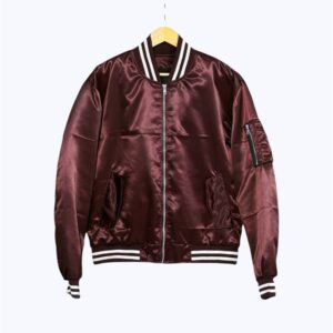 Burgundy Satin Bomber Jacket