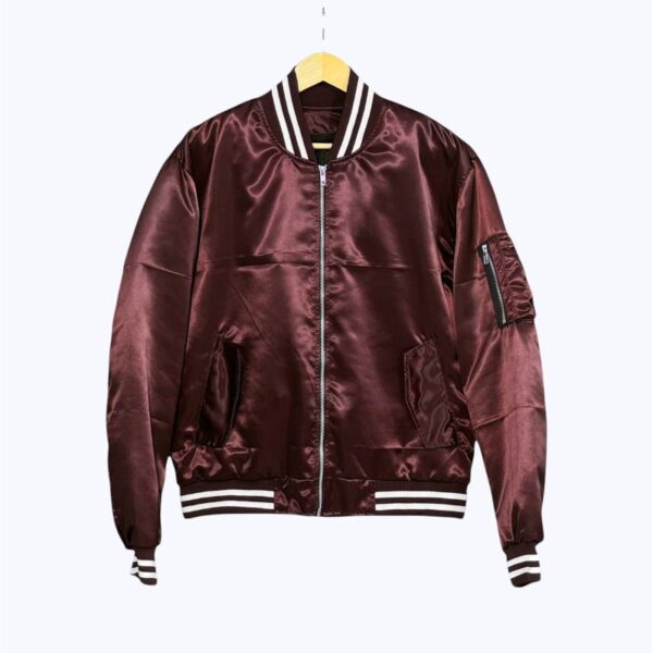 Burgundy Satin Bomber Jacket